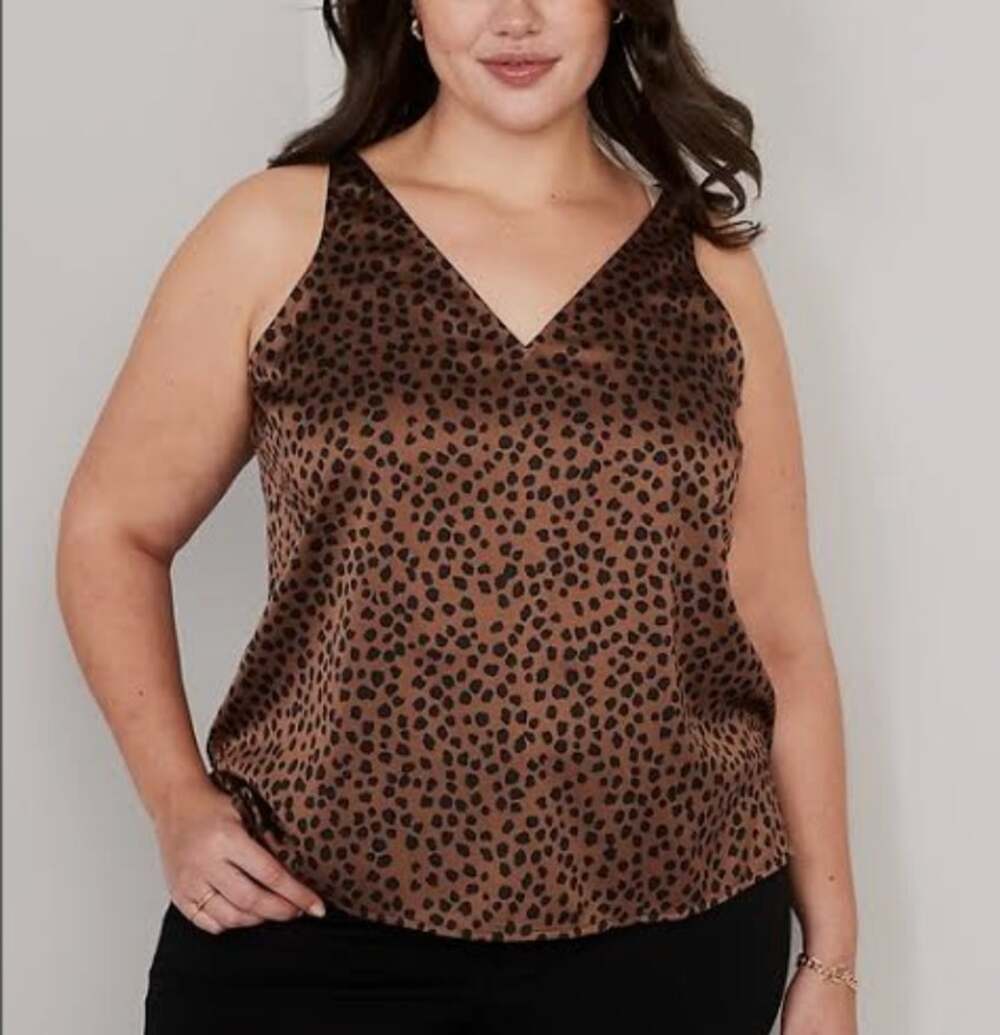 Old Navy V-Neck Sleeveless Satin Top Brown Leopard Size XL